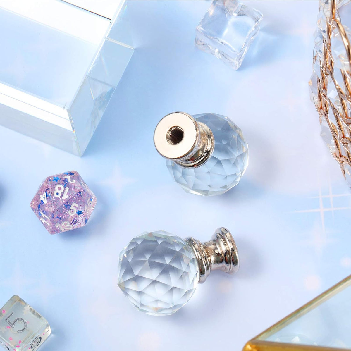 2 Pcs Crystal Lamp Finial Diamond Knob 1-3/4 Inches,Silver Base