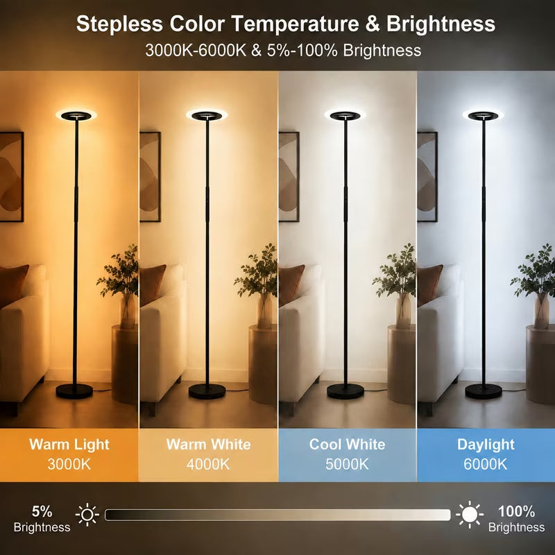 LED Floor Lamp, Rgbcw Color Changing Standing Lamp with Remote Control, Dimmable Brightness, Magnetic Remote Holder & Touch Control