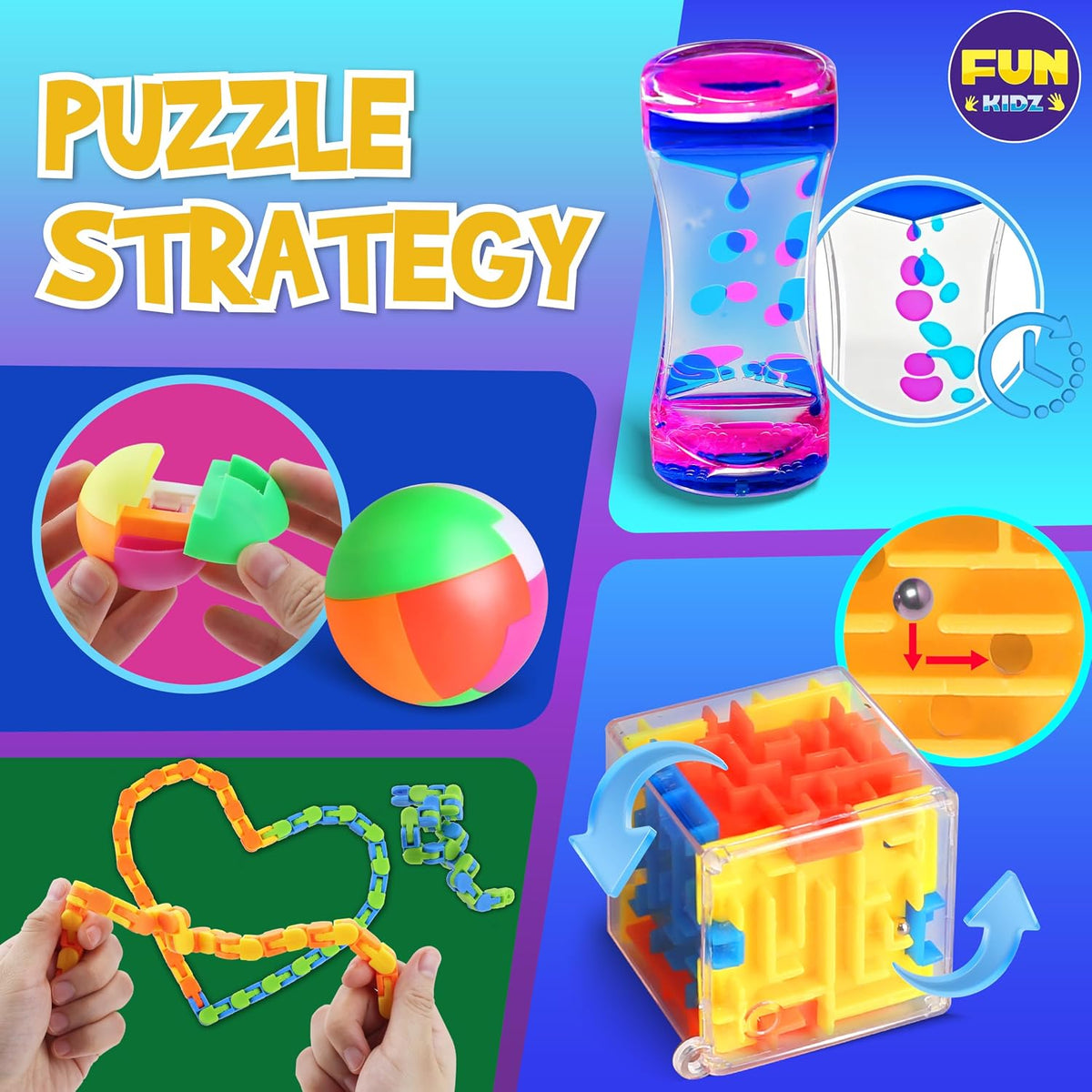 Fidget Pack Box for Boys Girls 4-12, Funkidz Fidget Toys for Kids 5-7 Autistic Sensory Mystery Birthday Gifts in Reusable Portable Treasure Box Nice Party Favors