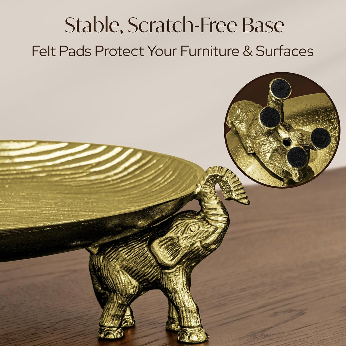 Antique Gold Tray with Elephant Stand - round Coffee Table Centerpiece