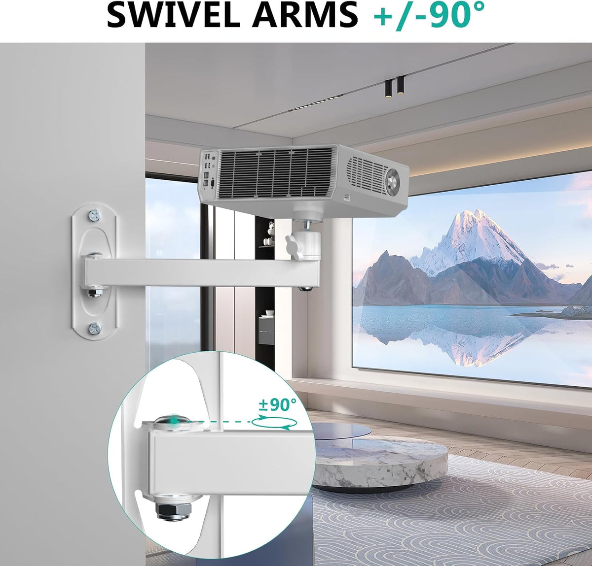 Mini Projector Wall Mount, Full Motion Adjustable Bracket for 1/4" M4 M6 Screws, Hanging Holder for Small Projectors, Supports up to 4.4Lbs - 1330LM-PMWS, White