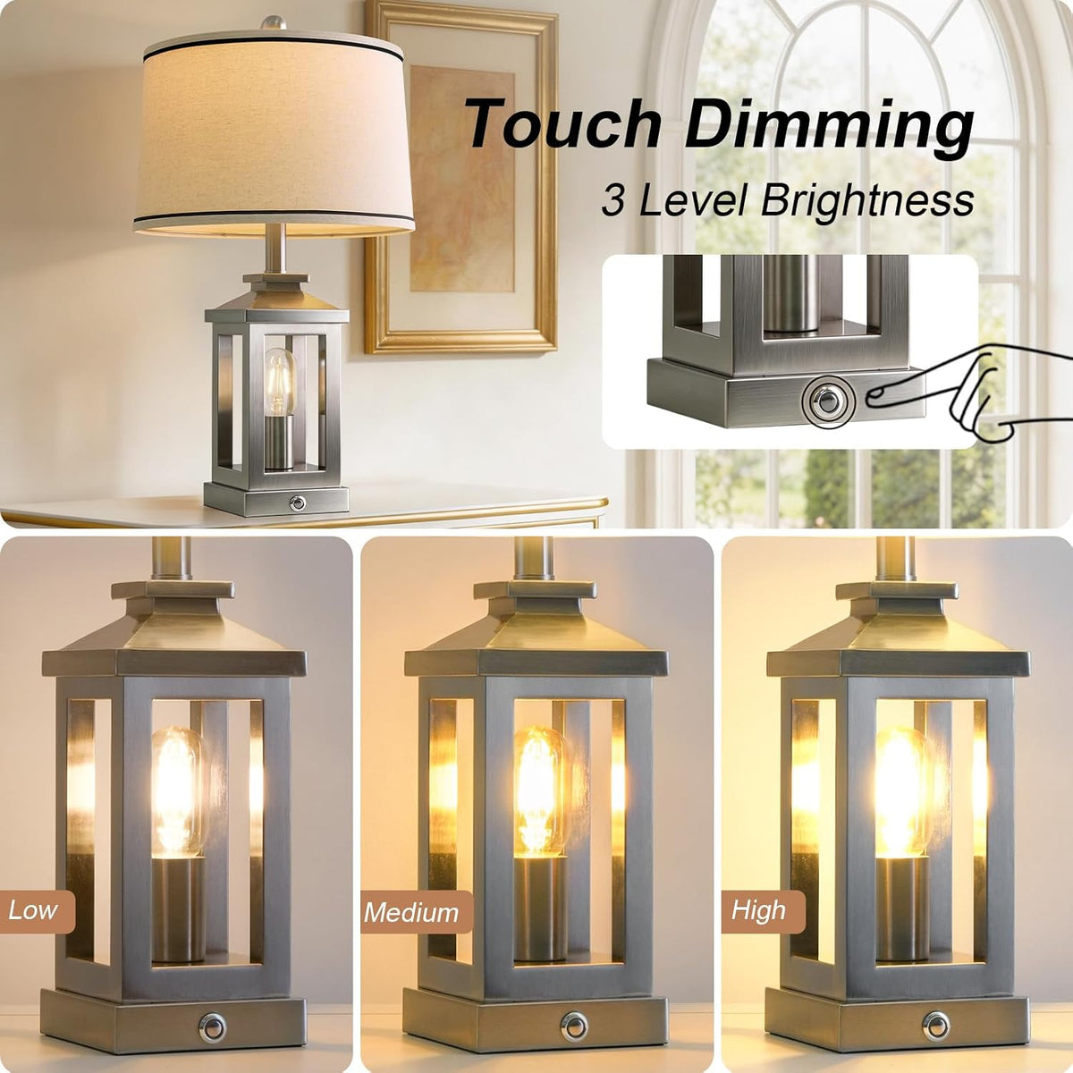 Modern Table Lamps Set of 2 for Living Room 23.75" Bedroom Nightstand Lamps