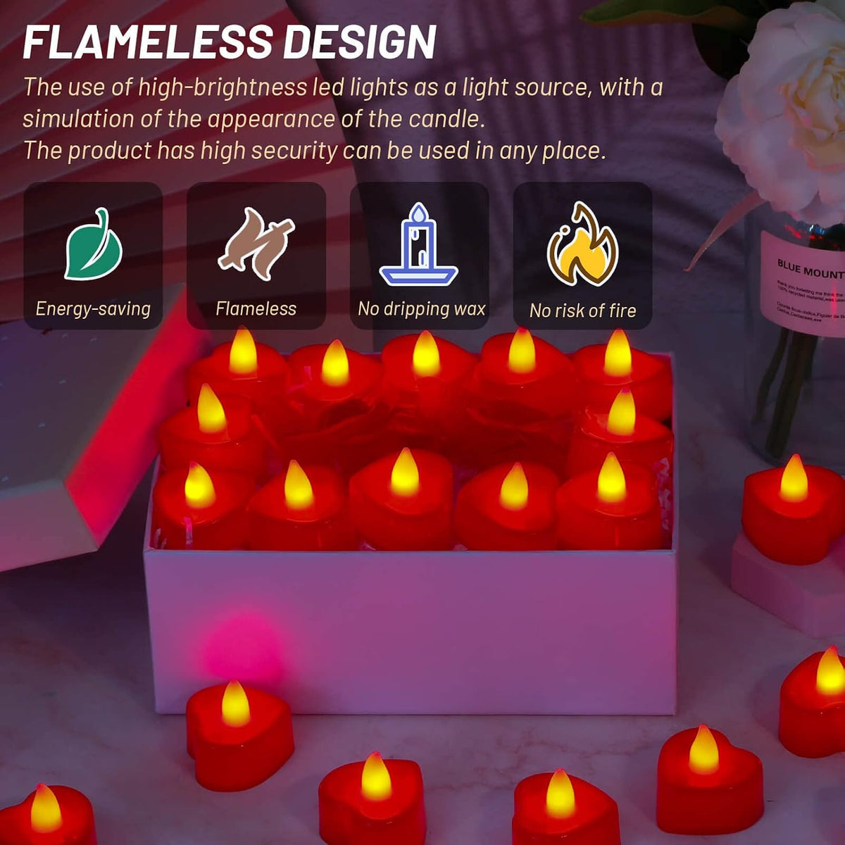 Rose Petals for Romantic Night - Artificial Red Rose Petals with LED Candles for Decoration, Wedding, Valentine'S Day