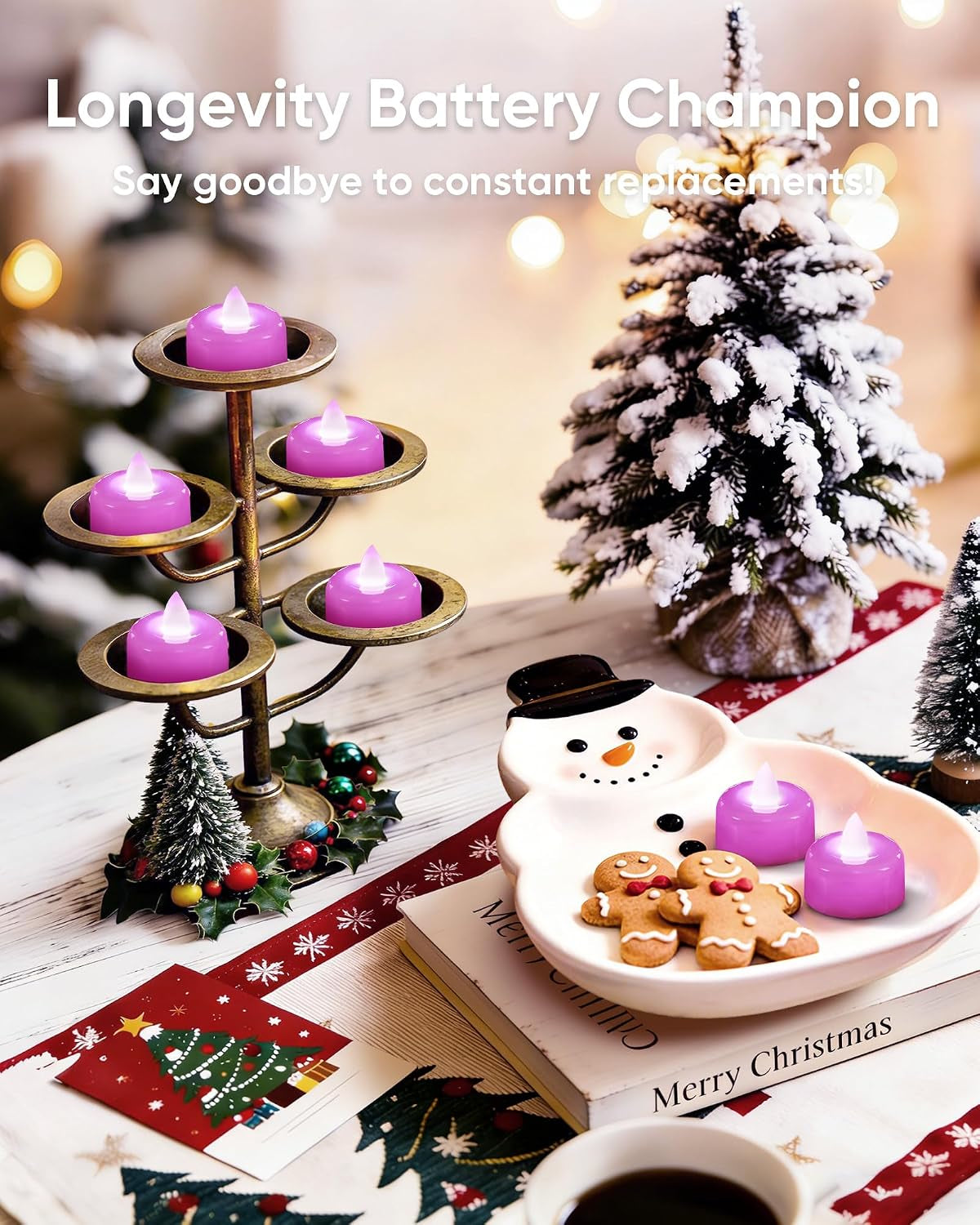 12Pack Light Purple Fake LED Tea Lights Candles Battery Operated