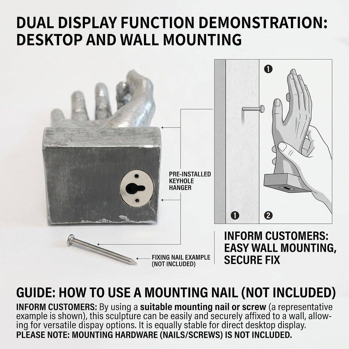 Hand Finger Gesture Desk Statues Fingers Sculpture Creative Home Living Room Cabinet Shelf Decoration (OK Gesture in Silver)