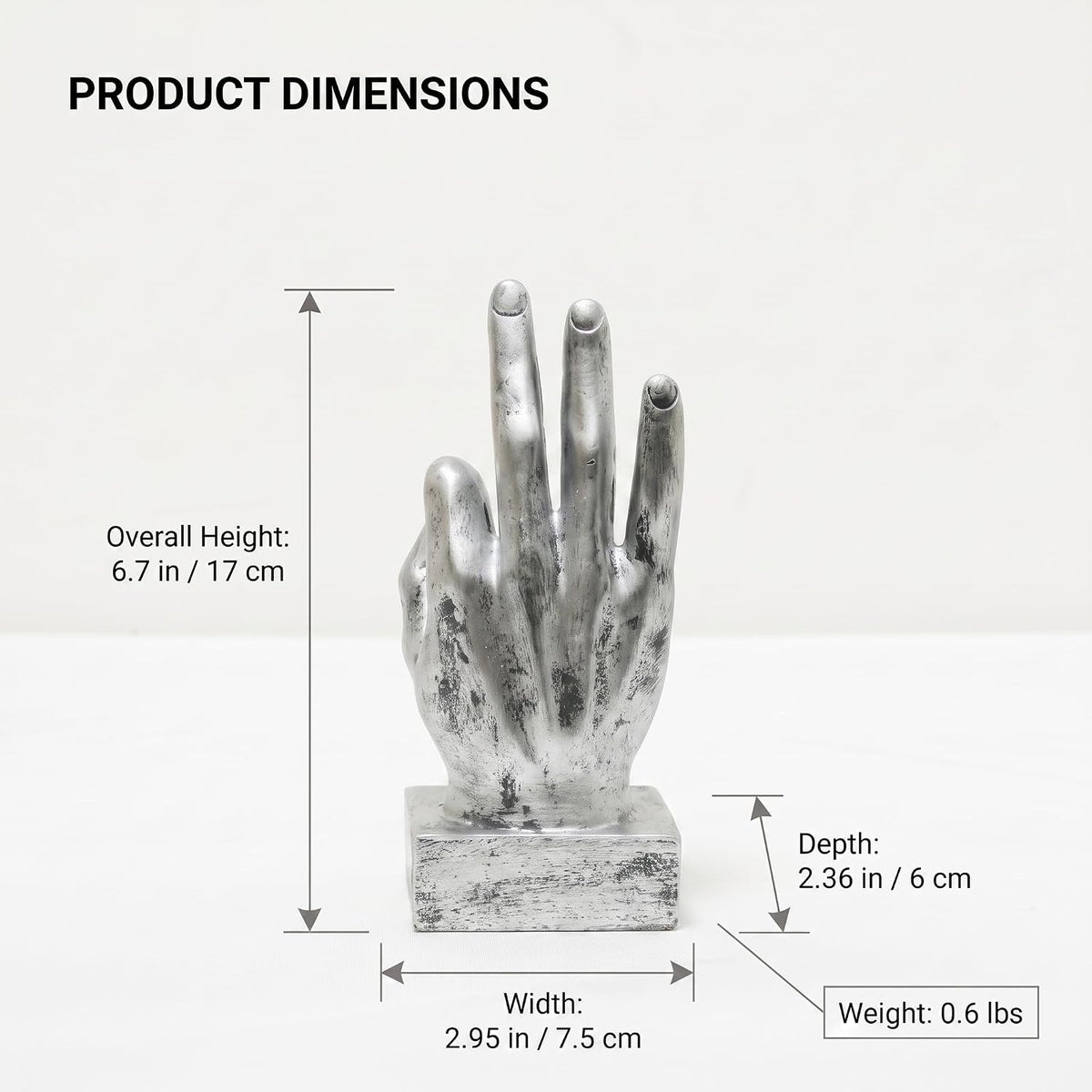 Hand Finger Gesture Desk Statues Fingers Sculpture Creative Home Living Room Cabinet Shelf Decoration (OK Gesture in Silver)