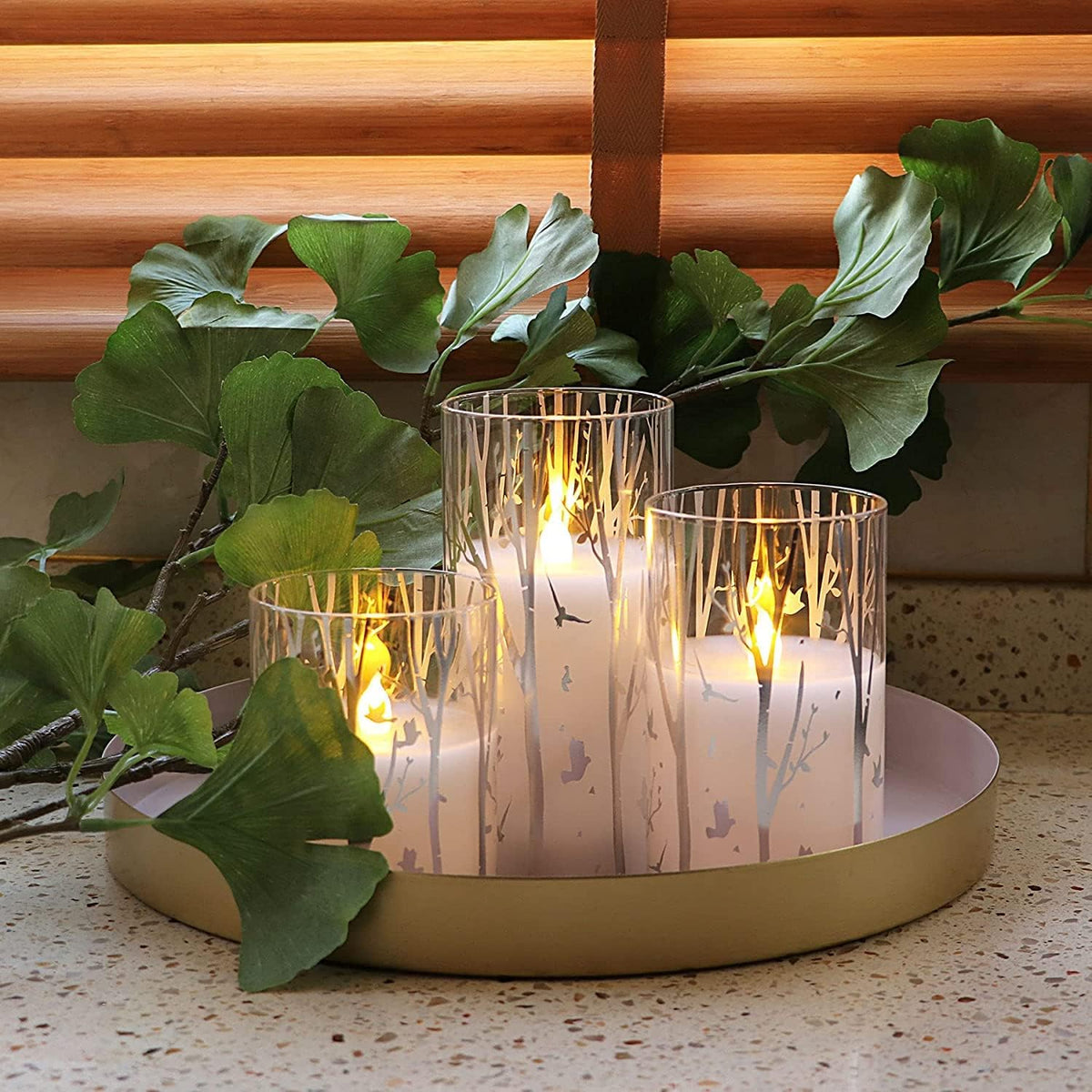 Birch Design Glass LED Candles with 6H Timer Function, Set of 3