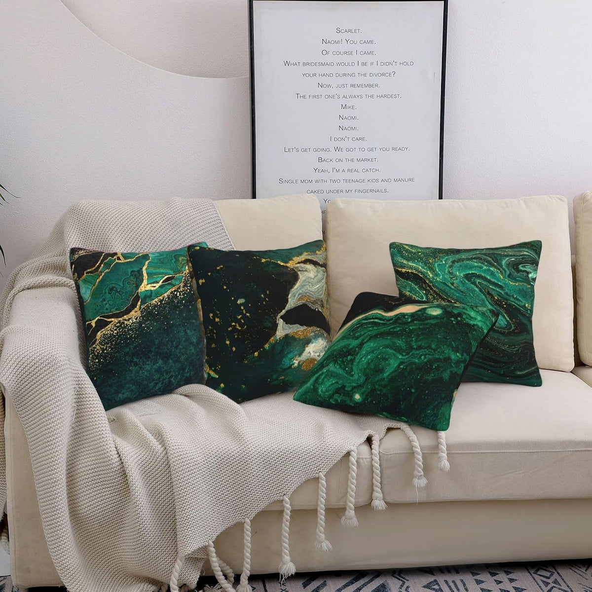 Emerald Green and Gold Marble Throw Pillow Covers 18X18 Set of 4
