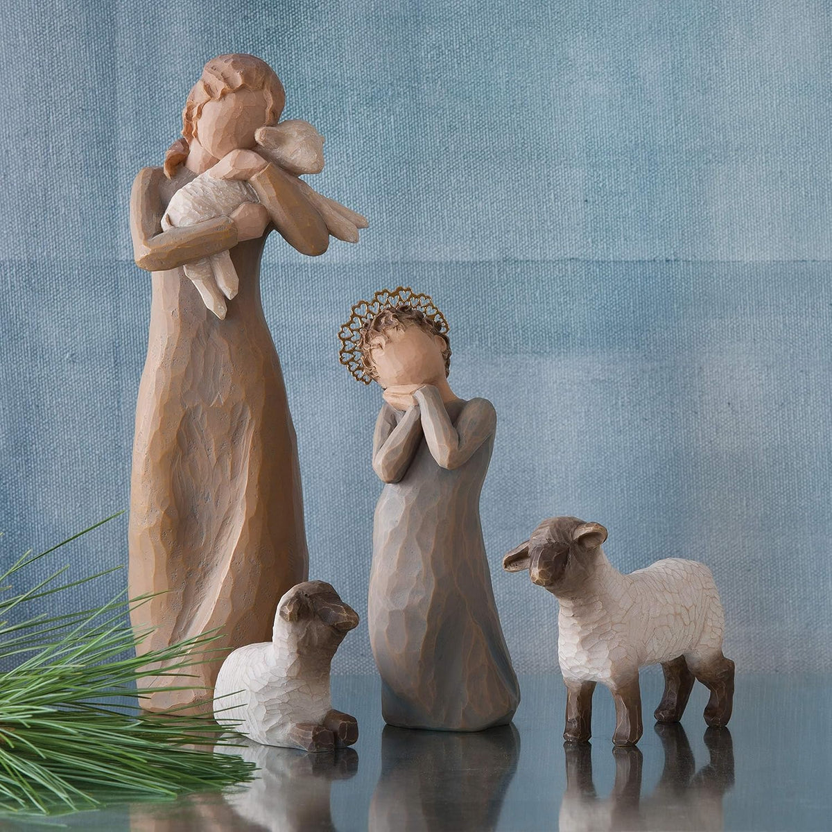 Little Shepherdess, Set of 3 Sculpted Hand-Painted Nativity Figures