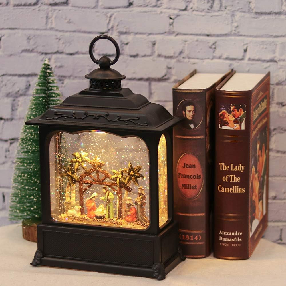 Nativity Musical Snow Globe Lantern Battery Operated with Timer