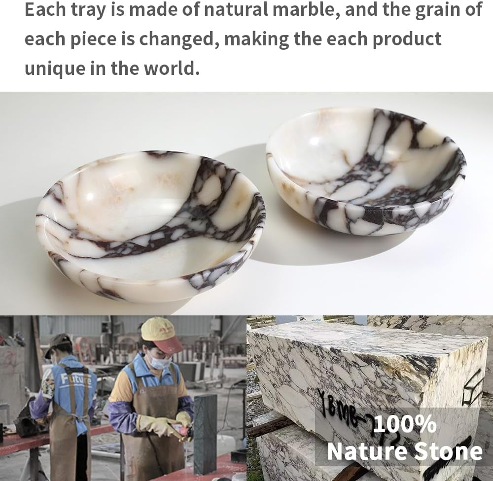 Luxury Decorative Marble Bowl, 7.8" Natural Marble Key Bowl for Home Decor