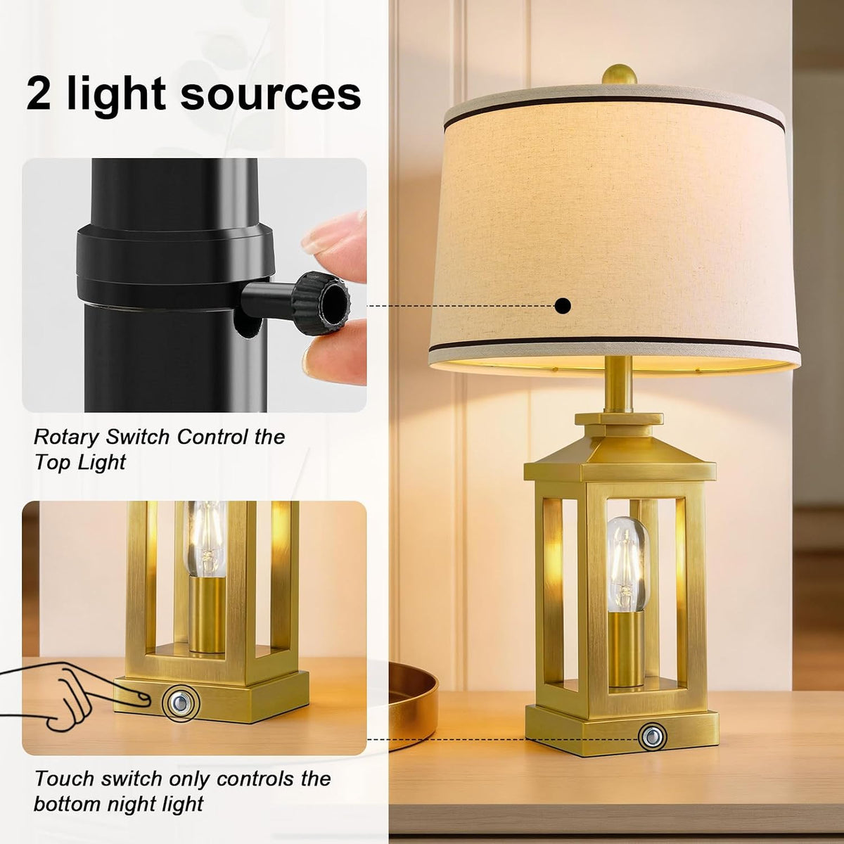 Modern Table Lamps Set of 2 for Living Room 23.75" Bedroom Nightstand Lamps