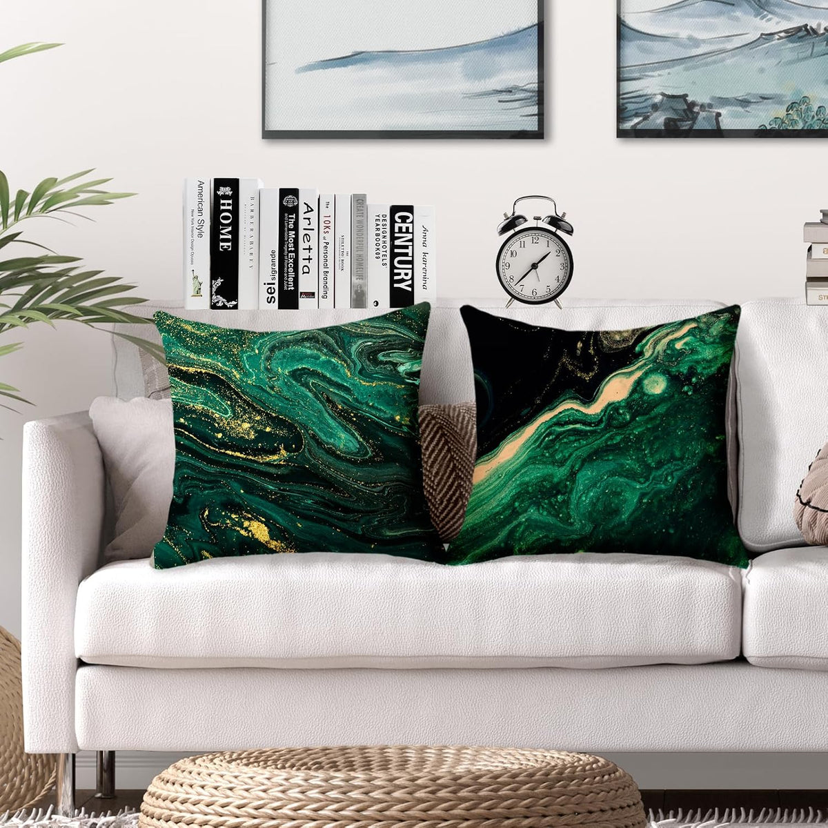 Emerald Green and Gold Marble Throw Pillow Covers 18X18 Set of 4
