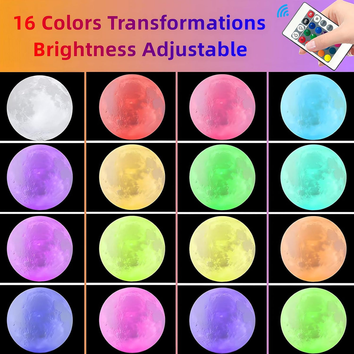 Moon Lamp,16 Colors Dimmable LED 3D Moon Light Gifts for Girls Boys,4.8In